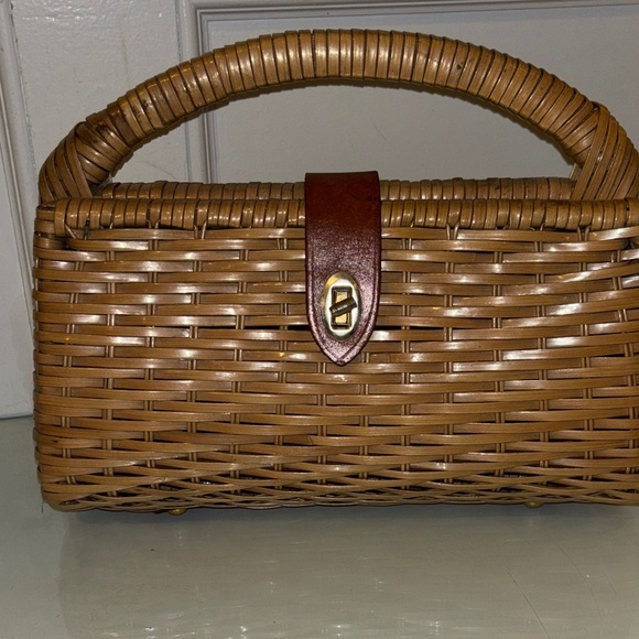 Bamboo Clutch Bag with Handle and Leather Accent - Picture 1 of 4